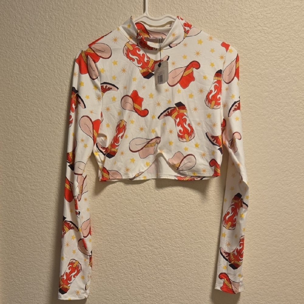 Vibrant Graphic Long Sleeve Crop Top